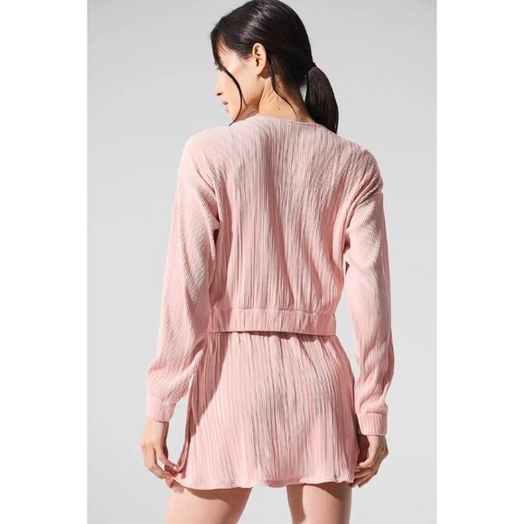 ALO YOGA Women's Cropped Micro Plisse Jacket Size M In Pink Quartz -stained - Picture 3 of 8